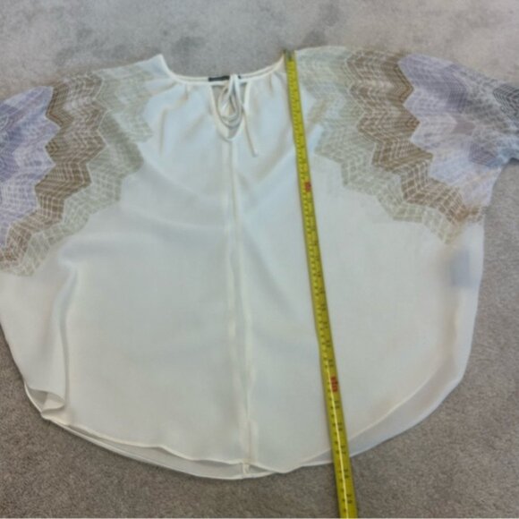 Madison Paige cream web sleeve bat wing front tie blouse semi sheer Sz L - Picture 10 of 15